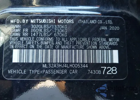 2020 Mitsubishi Mirage Es/Se z USA, uszkodzony, nr VIN ML32A3HJ4LH005344